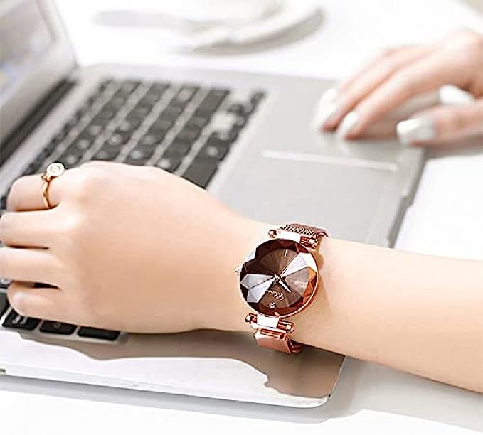 Watch for Women Analog Quartz Watch Fashion 3D Dial Rose Mesh Belt Watch Girls Ladies Wrist Watch