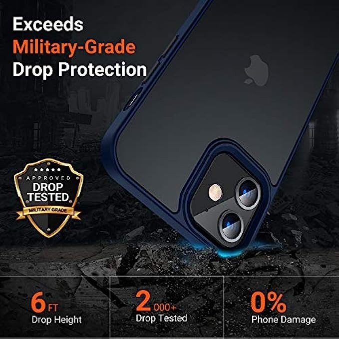 TORRAS Shockproof Compatible for iPhone 12 Case/Compatible for iPhone 12 Pro Case, [Military Grade Drop Tested] Translucent Matte Hard PC Back with Soft Silicone Edge Slim Protective Guardian, Blue