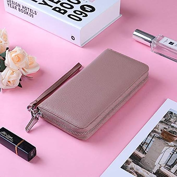 Lavemi Women's RFID Blocking 100% Leather Large Capacity Zip Around Wallet Phone Holder Clutch Travel Purse Wristlet