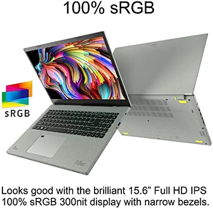 Acer Aspire Vero AV15-51-7617 Green PC | 15.6" FHD IPS 100% sRGB Display | 11th Gen Intel Core i7-1195G7 | Intel Iris Xe Graphics | 16GB DDR4 | 512GB NVMe SSD | Wi-Fi 6 | PCR Materials | Vero Sleeve